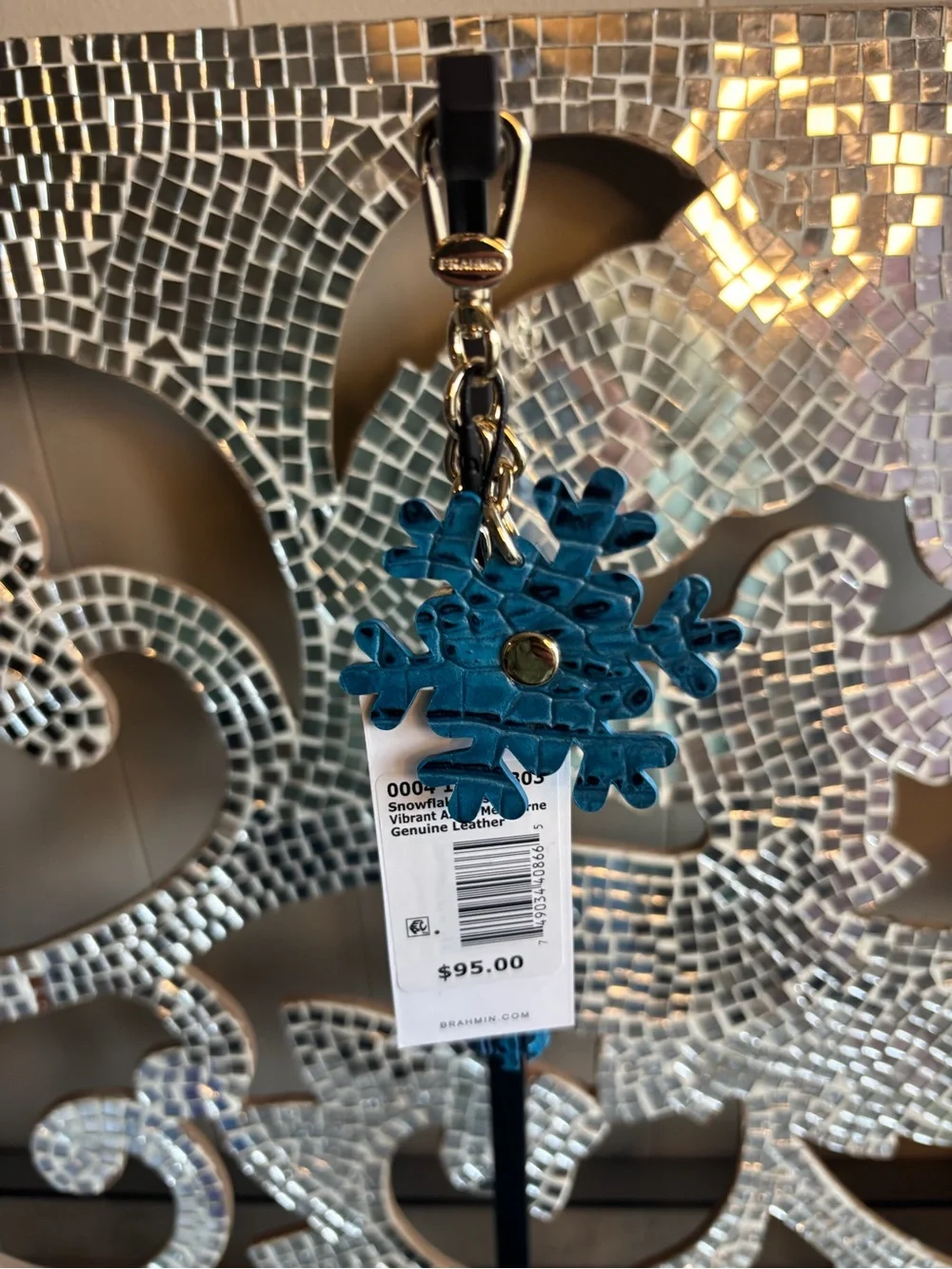 💕Brahmin Tassel & Snowflake‎ Vibrant Azure Keychain with Gold Hardware